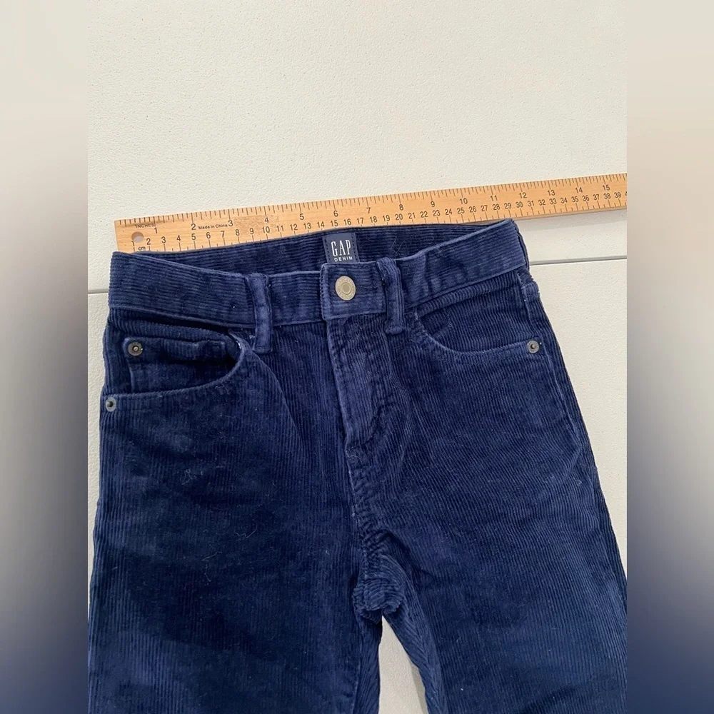 Gap boys' corduroy pants, 5 pockets, size 7, navy blue, adjustable elastic